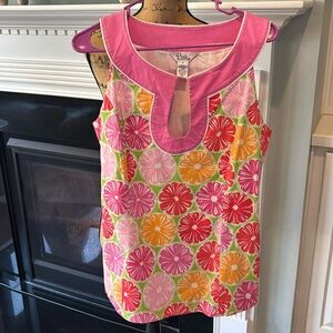 Vintage Lilly Pulitzer Citrus Print Sleeveless tank top shirt key hole size 12